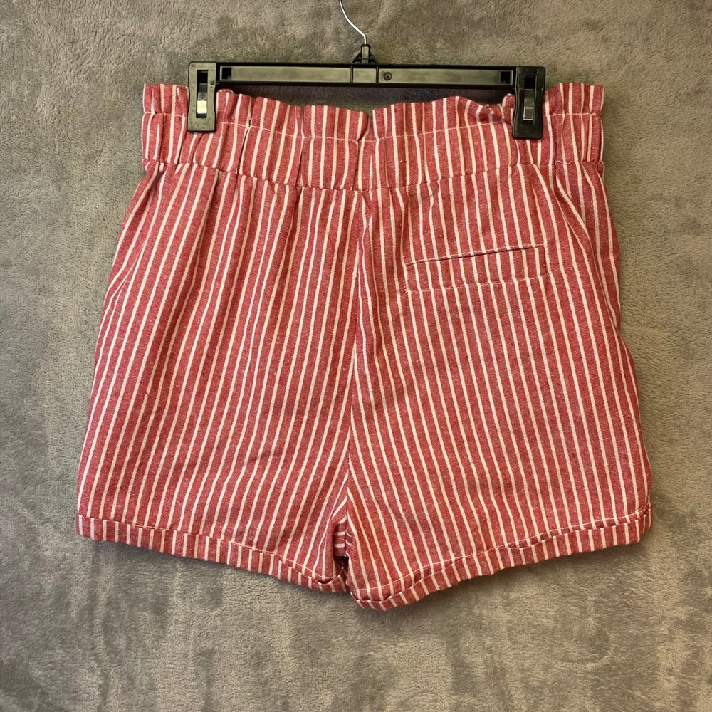 Ci Sono Red White Striped Paperbag Waist Shorts Size Large Cuffed Belted Summer - Picture 4 of 6